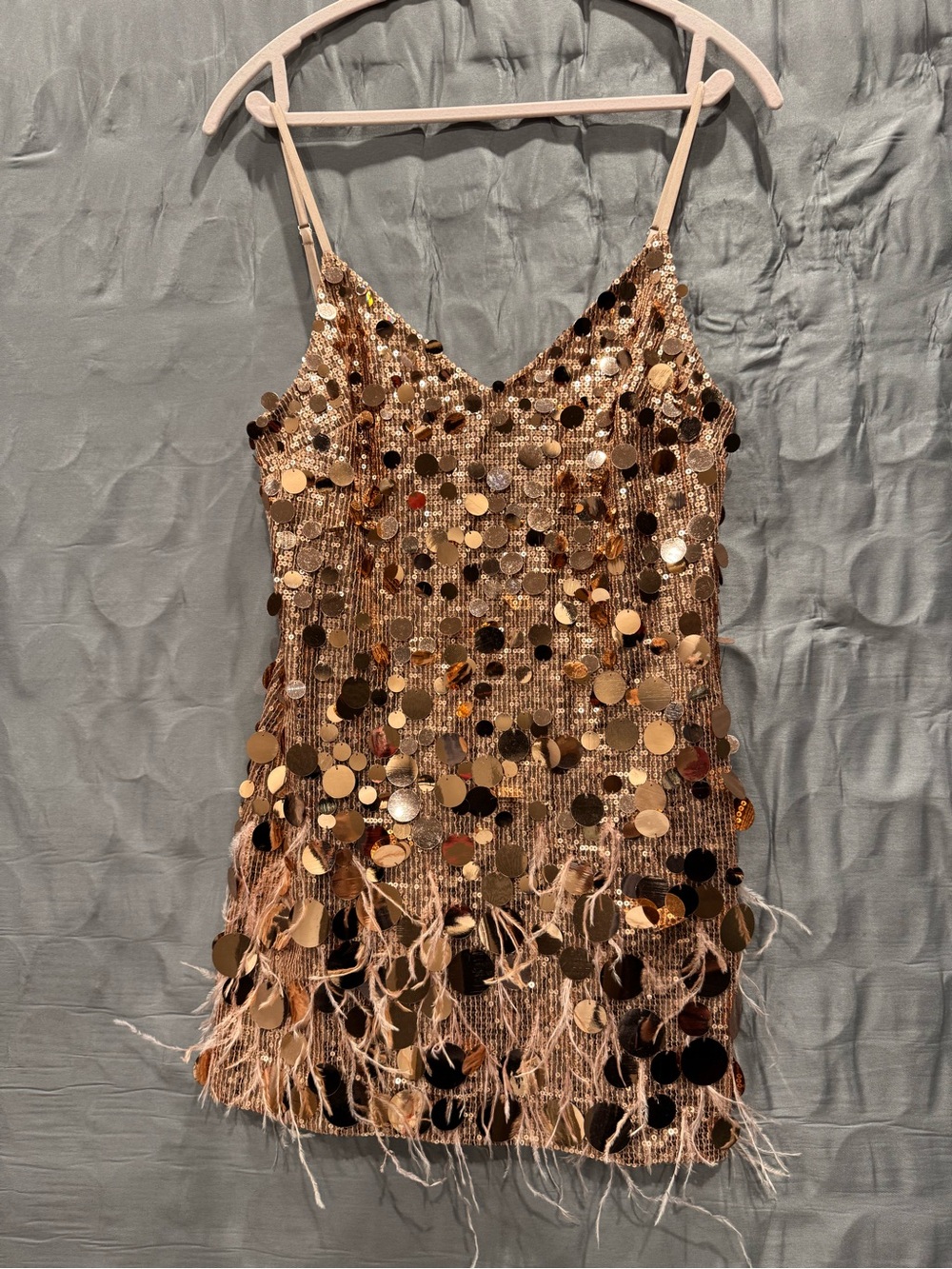Ramy Brook Rose Gold Sequin Fringe Slip Dress